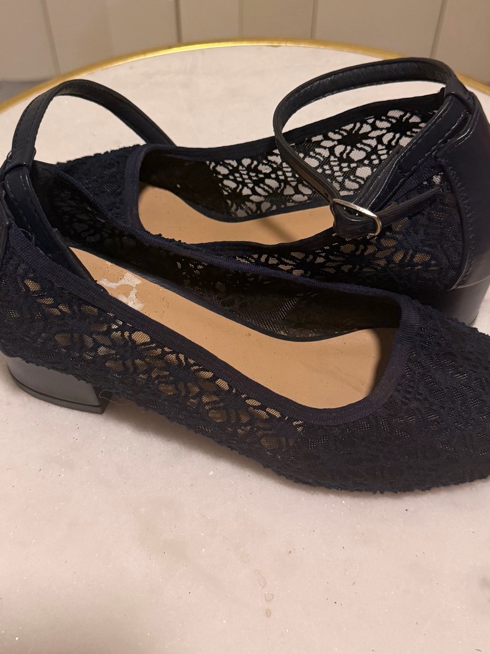 Women's Black Lace Mary Jane Flats with Ankle Strap